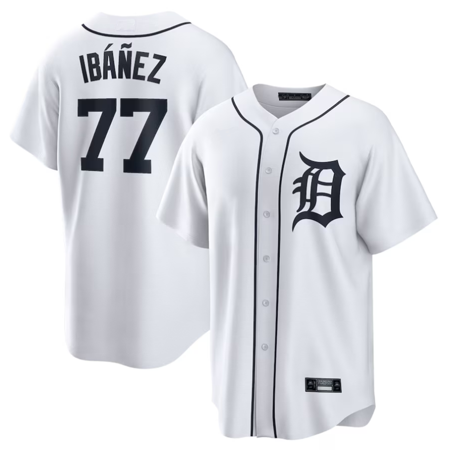 D.Tigers #77 Andy Ib隆搂隆茅?ez Player White Home Replica Baseball Jerseys