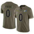 LA.Rams #0 Byron Young Player Salute To Service Olive Football Jerseys